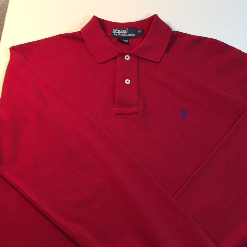 POLO long sleeve red men's classic polo, med, EUC! - Picture 6 of 7